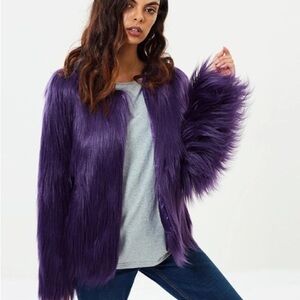 Unreal Fur Purple “Grape”, Faux Fur Coat Jacket, Size Medium, RARE